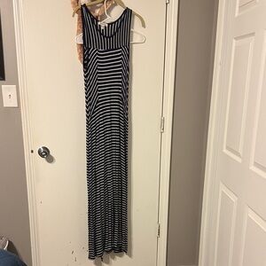 Monteau Navy and White Striped Sleeveless Maxi Dress